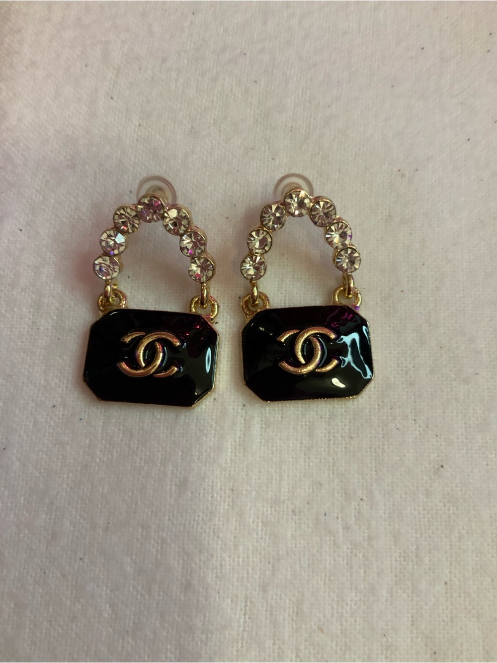 Black and Gold Double C Dangle Earrings - Designer-Inspired Women Jewelry (Z-16)
